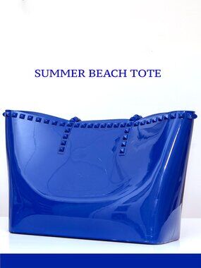 CARMEN SOL JELLY BAG BEACH  ROYAL BLUE DOUBLE STRAPS STUDDED PVC WATERPROOF